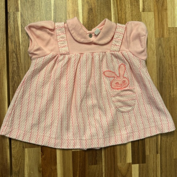 Carter's Other - Vintage Carters Baby Girls Pink Chevron Bunny Dress and Bloomers Set 12 Months